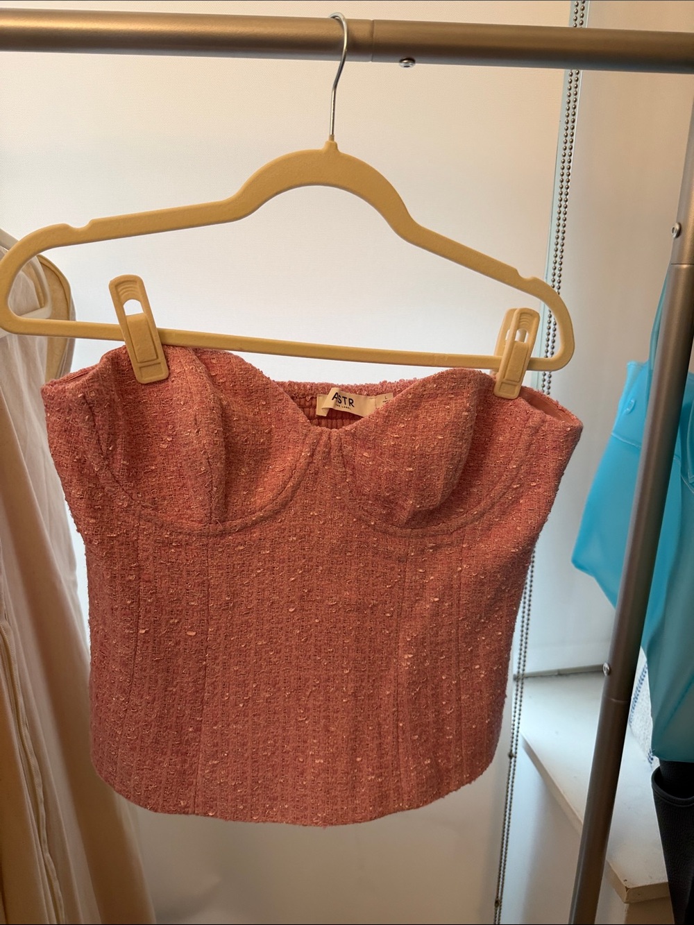 Astr Pink Tweed Bustier Crop Top